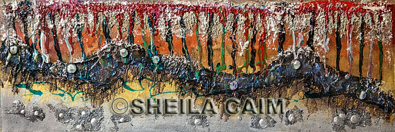 acrylic, mica and glass on Sintra board